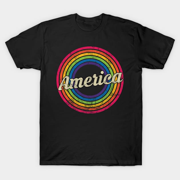 America - Retro Rainbow Faded-Style T-Shirt by MaydenArt